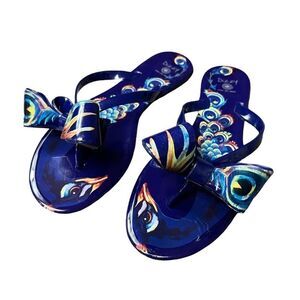 Dizzy Wear Fun Shoes Navy Blue Peacock Jelly Flip Flops
